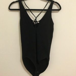 Bodysuit with criss-cross neck detail